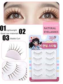 5 Pairs Brown Pointed Tip 8-Prong Thin Stem Coffee Color Korean Cartoon Eyelashes, Handmade Delicate Lashes Suitable For Natural Makeup - Spiky Manga Lashes - View 12
