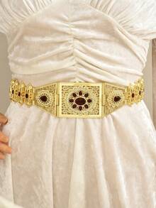1pc Vintage Exotic Metal Belt With Multi-Segment Spliced Structure And Inlaid Design, Suitable For Festival Celebration Atmosphere - One Size - View 3