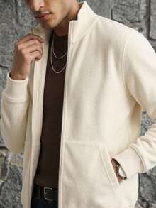 Men's Solid Color Zipper Casual Versatile Daily Wear Cardigan - Champagne - View 5