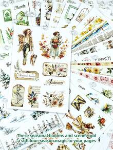 DanSoul 20Sheets Large Size Seasonal Theme Sticker Book For Adult, Pre-Cut Waterproof Three Materials Matte PET Washi Journaling Supplies, Spring Summer Autumn Winter Stickers Aesthetic For Scrapbook DIY Arts And Crafts Planner Back To School - Journaling Stickers - View 6