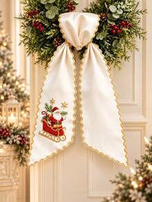 1PC Custom Heat Transfer Christmas Wreath Bow Sash, Personalized Name Wreath Ribbon, 3 Color Options, Decorative Wreath Accessory For Front Door, Holiday Gift For Family Members - Multicolor - View 10
