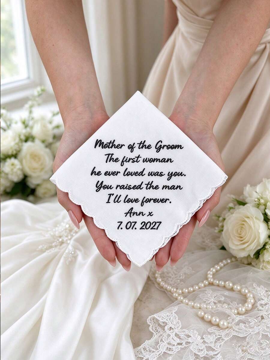 Customized Wedding Handkerchief: Lace Handkerchief With Handwritten Message, Personalized Keepsake Gift For Father, Gift From Bride To Mother, Wedding Commemorative Handkerchief, Gift For Bride Or Groom's Father - Multicolor - View 1