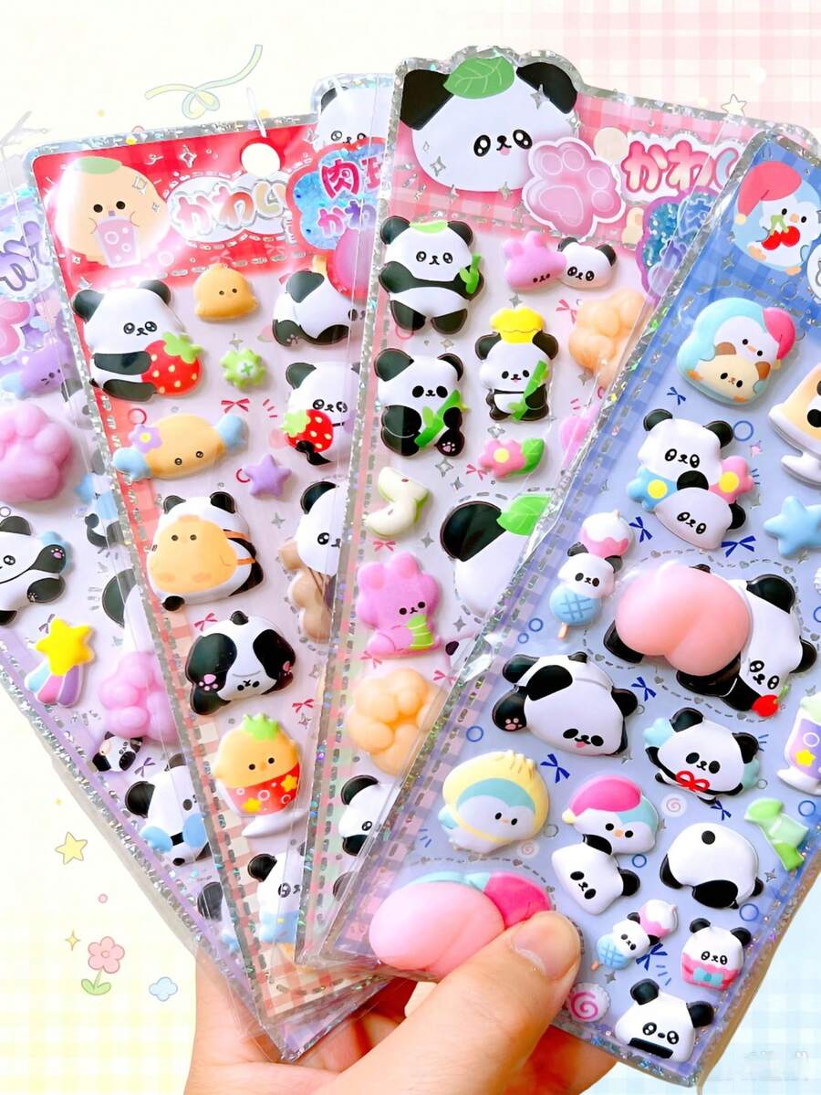 3D Panda Stickers Cute Waterproof Decals Handmade Reward Stickers, Suitable For Scrapbooking, Phone, Tablet Decoration