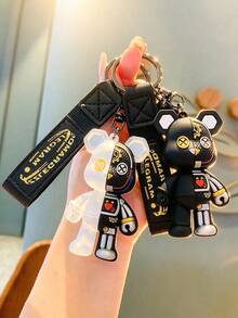 1/2pcs Mechanical Bear Keychain Wrist Strap Cool Y2K Gothic Style Bag Charm Suitable For Birthday Graduation Party Gift - Multicolor - View 3