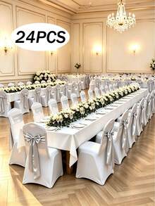 14色緞面椅帶 15x260cm 優雅蝴蝶結椅帶 婚禮宴會派對活動接待酒店椅套裝飾緞帶 - 銀色 - 查看 13
