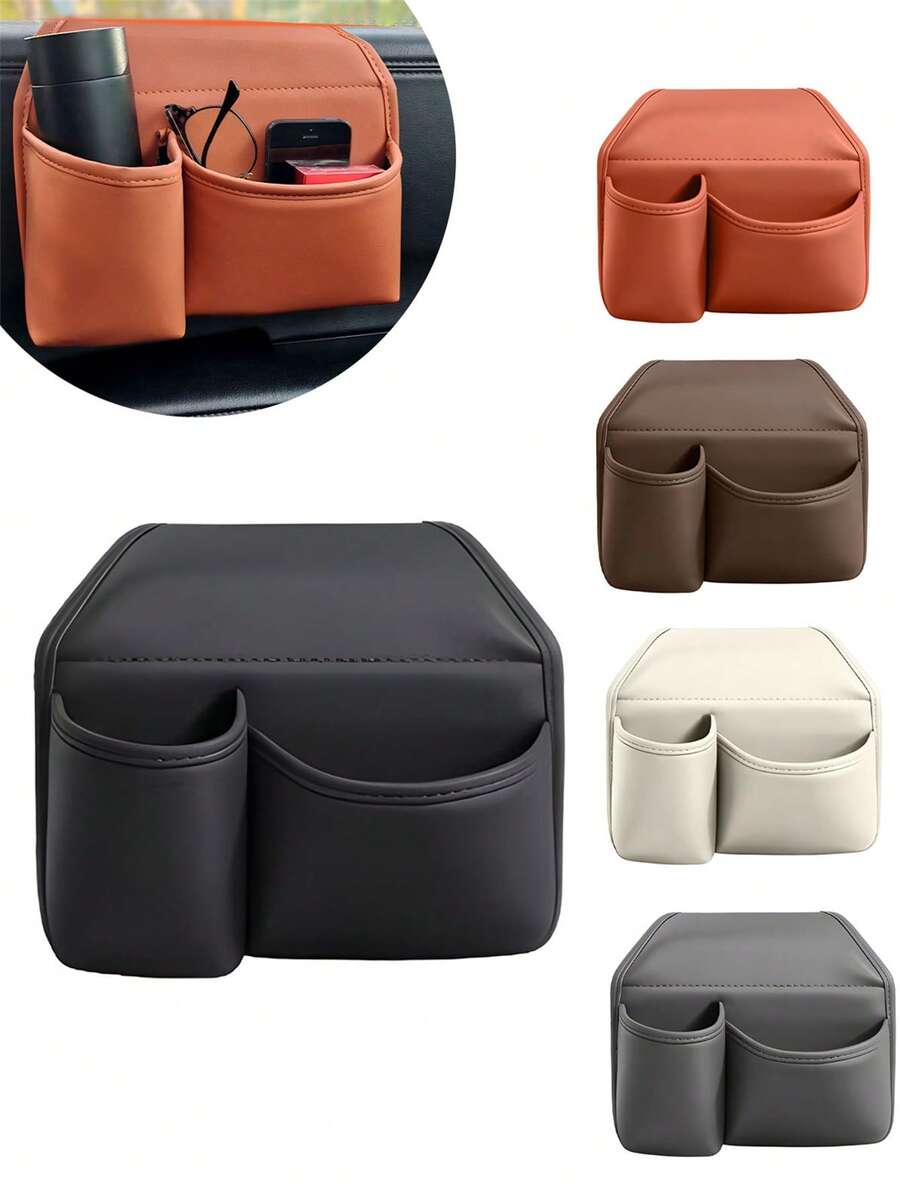 1pc Car Multi-Function Storage Box, Leather Material Car Door Side Storage Bag, Multi-Function Car Cup Holder, Car Storage Bag Water Cup Holder Phone Holder, Phone Mount Beverage Holder Rear Seat Storage Box, Car Interior Accessories, Universal Design Suitable For All Car Models