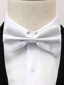 1PC Men's Solid Bow Tie Double Layer Wedding Groom Groomsman Polyester Bow Tie Host Waiter Bow Tie Bowknot - White - View 3