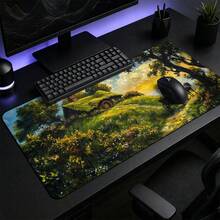 1pc Hobbit House Fantasy Landscape Desk Mat, Green Meadow Hobbit Hole Print Large Gaming Mouse Pad, Non Slip Desktop Protector For Office Game Room - View 5