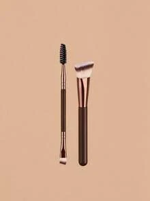 7pcs/5pcs/2pcs Dual-Ended Makeup Brush Set, Soft Synthetic Bristles, Covers Foundation, Blush, Eyeshadow, Eyebrow Brush & Spiral Eyebrow Brush, Professional Makeup Tools, Essential For Girls, Recommended For Beginners, Women's Gift - Brown - View 10