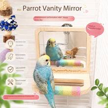 Pet Parrot Hanging Cage Mirror, Rainbow Cotton Rope Pine Perch, Tiger Skin Peony Cockatiel Cage Interior Stand, Bird Perching Accessory - View 4