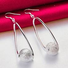 925 Sterling Silver Plated Charm Silver Frosted Bead Round Ball Drop Earrings For Woman Wedding Engagement Jewelry - Silver - View 1