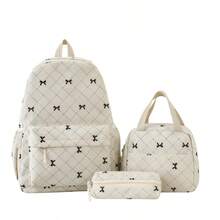 3Pcs Corduroy Bow Print Backpack Set, Large Capacity School Backpack With Lunch Bag And Pencil Case, Cute Preppy Bookbag For Teen Girls Back To School - White - View 10