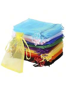 5/10/20pcs Organza Drawstring Gift Bags, Jewelry Candy Wedding Party Favor Mesh Bags - Multi-color - View 1