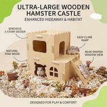 Double-Layer Solid Wood Hamster Castle, Loft Climbing Ladder, Golden Hamster Cage, Landscaping, Adventure, Hiding Wooden House - View 3