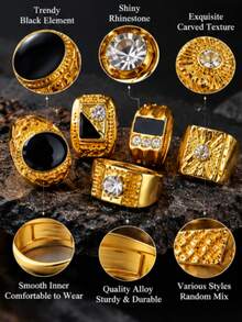 1/10/40/100pcs Hip Hop Gold Rings Men's Rings, Personalized Black Gemstone Rhinestone Rings, Fashion Jewelry Women's Accessories, Women's Rings, Party Daily Jewelry Gift - Gold - View 6