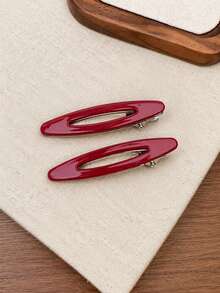 2pcs/Set Acetate Hollow Oval Geometric Hair Clips Side Clips Hair Accessories For Women, School Supplies - Multicolor - View 5