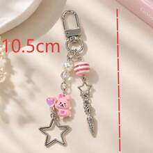 1pc/2pcs Women's Alloy Heart Rabbit Spacer Bead Pendant Keychain, Hollow Carrot & Five-Point Star Charm, Creative Bag Pendant - Multicolor - View 2