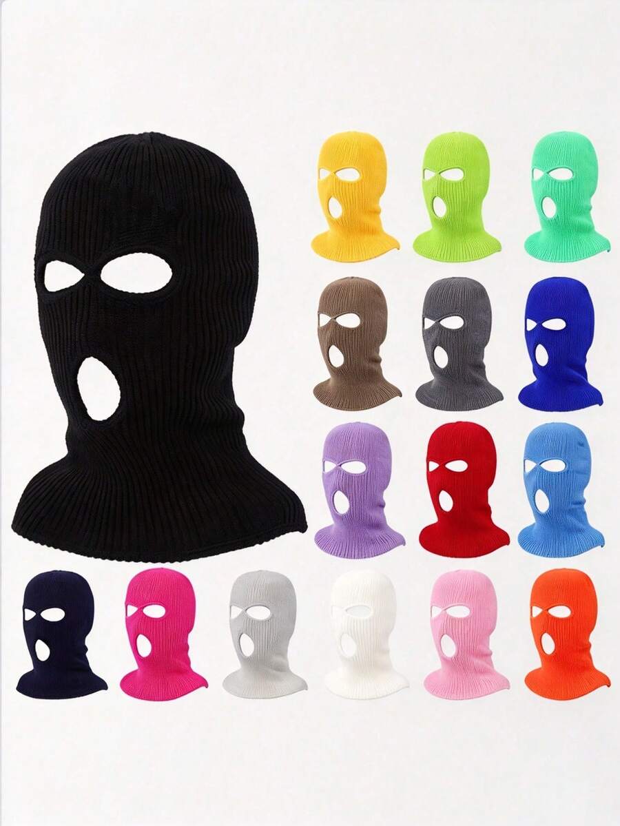 1pc Men's & Women's Autumn 3-Hole Knitted Warm Balaclava Hat, Multi-Functional, Suitable For Daily Wear, Windproof And Cold-Resistant - Multicolor - View 1
