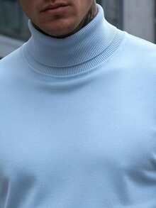 Men's Solid Color High Neck Long Sleeve - Casual Commute Minimalist Soft Autumn/Winter Top - Baby Blue - View 9