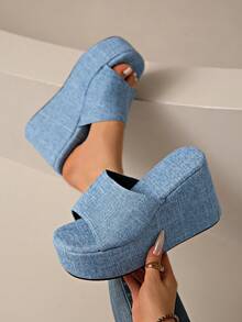 2026 New Women's Suede Thick Sole Wedge Slip-On Sandals, Open Toe Slip-On High Thick Sole Summer Casual Walking Beach Shoes - Baby Blue - View 2