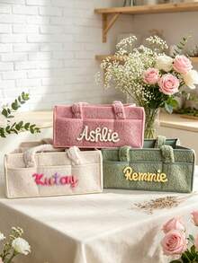 Personalized Baby Diaper Storage Box, Customized Embroidered Name, Baby Nursery Storage Basket With Side Pockets, Personalized Plush Baby Storage Basket, Baby Nursery Organizer Box - Multicolor - View 3