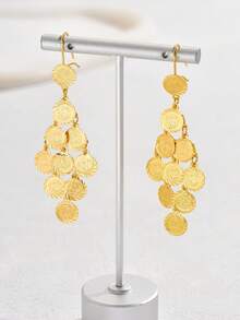 1 Pair Vintage Totem Gold Coin Bohemian Long Tassel Earrings, Accessories For Party, Wedding, Banquet - Yellow Gold - View 4