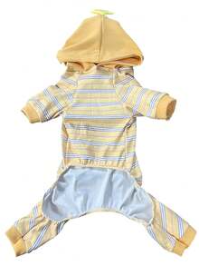 1pc Cute Pet Jumpsuit, Autumn/Winter Yellow Striped Cat/Dog T-Shirt, Soft & Comfortable Pet Hoodie T-Shirt, Suitable For Teddy Poodle And Other Small To Medium Pets - Yellow - View 15