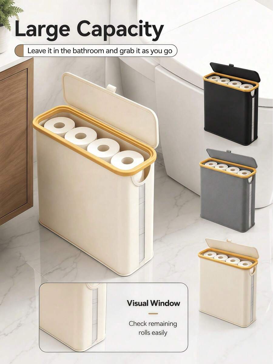Foldable Toilet Paper Storage Box Large Capacity Toilet Paper Basket Toilet Paper Holder Space-Saving Storage Organizer For Bedroom Dormitory Office Tissue Roll Container Dispenser Bathroom Accessories Home Organization Essential Back To School