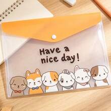 5pcs A4 Transparent Thickened Plastic Snap Button File Bags, Cartoon Zipper Folders, Office Document Bags - Multicolor - View 8