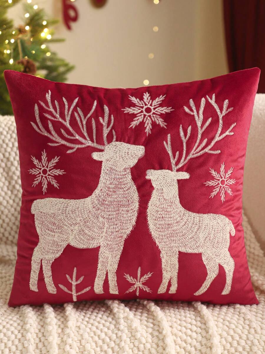 1pc/2pcs Christmas Decorative Pillow Case Embroidered Velvet Christmas Deer Snowflake Sofa Living Room Bedroom Home Decor Party Holiday Gift