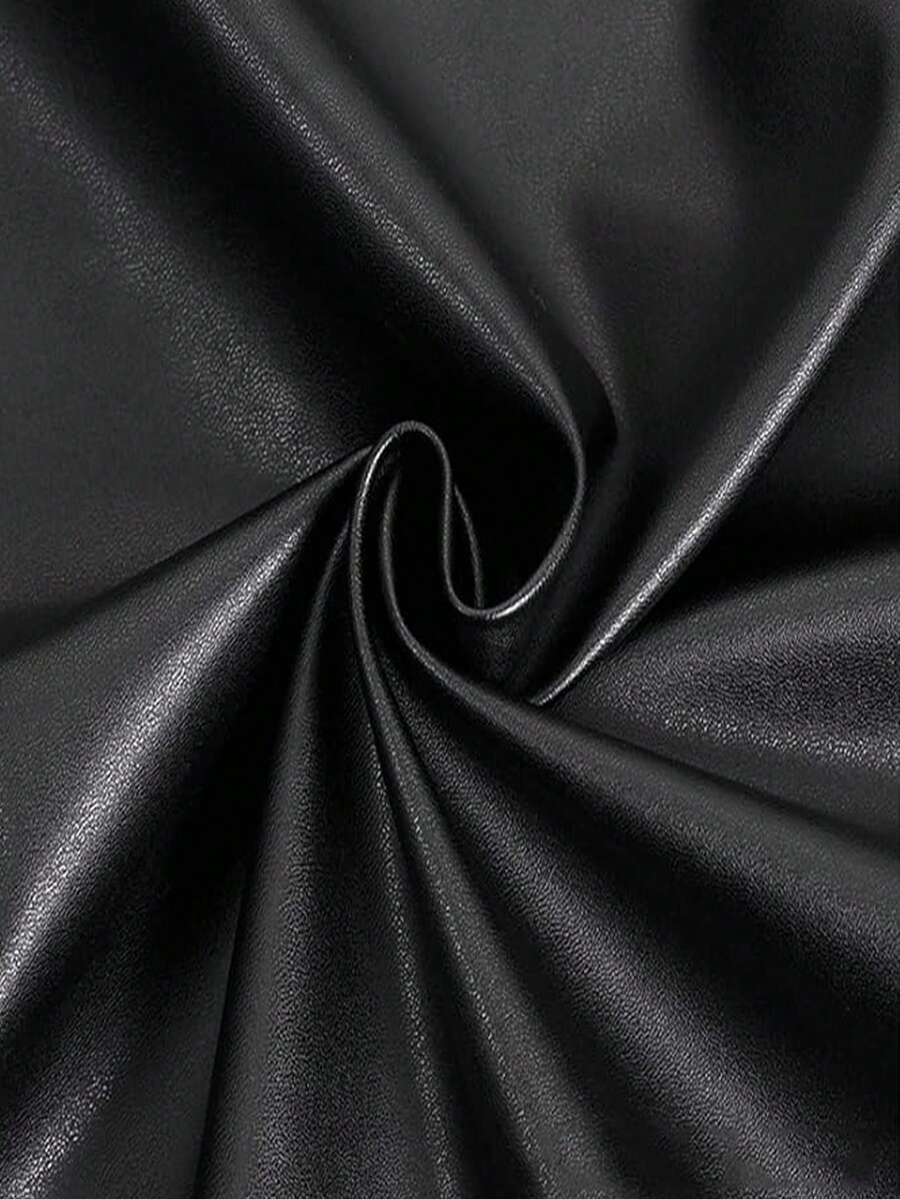 PIN 1 buah Kulit Imitasi Elastis Bertekstur Domba PU, Kain Kulit Butiran Halus Tanpa Cuci, Kulit Imitasi dengan Lapisan Bulu untuk Bahan Kulit DIY - Hitam - View 1