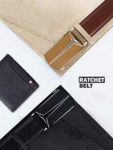 Men's Slide-Adjust Dress Belt With Modern Geometric Rectangular Buckle Accented By Bold V-Split Design - DP64 65 - View 8