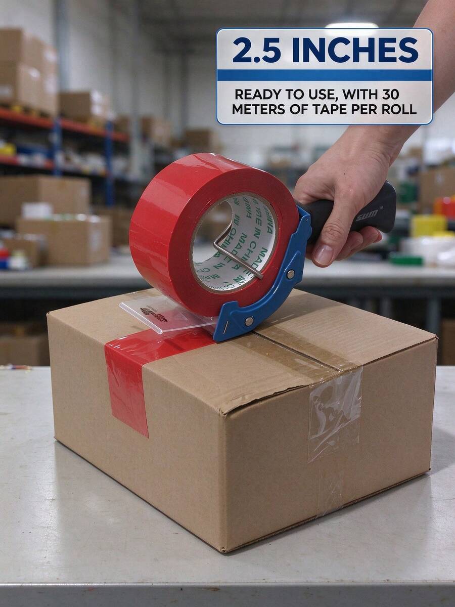1 Pack 2.5 Inch Heavy Duty Tape Gun Dispenser With 30m Tape, One-Handed Tape Dispenser, Tape Holder & Cutter, Carton Sealing Tool For Shipping, Moving, Warehouse, Packaging, Locker Accessories - Multicolor - View 1