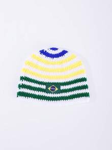 1pc Men's Fashion Brazil Flag Striped Handmade Crochet Knit Beanie Hat, Warm Woolen Cap For Autumn/Winter Daily Wear And Outfits - A - View 8