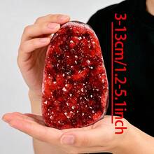 1pc Rare Red Geode Quartz Cluster, Mineral Vug Specimen Free Standing Freeform, DIY Creative Gifts And Accessories, Perfect Home Decorative - Red - View 6