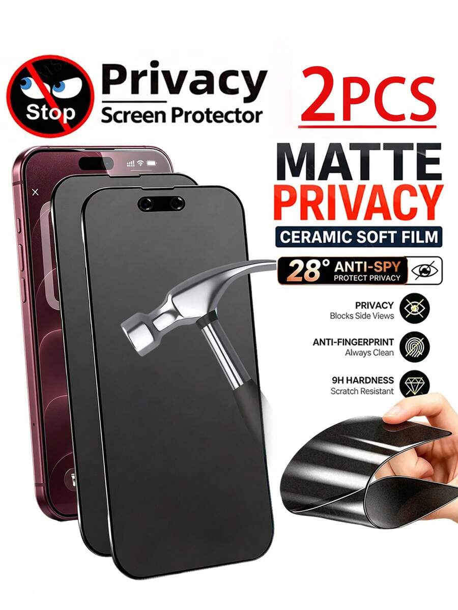MSRI 2pcs Matte Frosted Ceramic Privacy Screen Protector, Soft TPU Film, Anti-Peeping Privacy Protection, Anti-Glare Reduces Reflection. Anti-Scratch, High Flexibility, Delicate Matte Frosted Texture, Eliminates Mirror Reflection, Suppresses Fingerprints. Excellent Stretchability, Fits Screen Curvature, Easy Application, Reduces Bubbles, Suitable For Phone Cases, Compatible With IPhone Duo/18promax/18pro/18/17e/17 Pro Max/17 Pro/17Air/17/16 Pro Max/16 Pro/16 Plus/16/15 Pro Max/15/14/13/12 And Other Models.