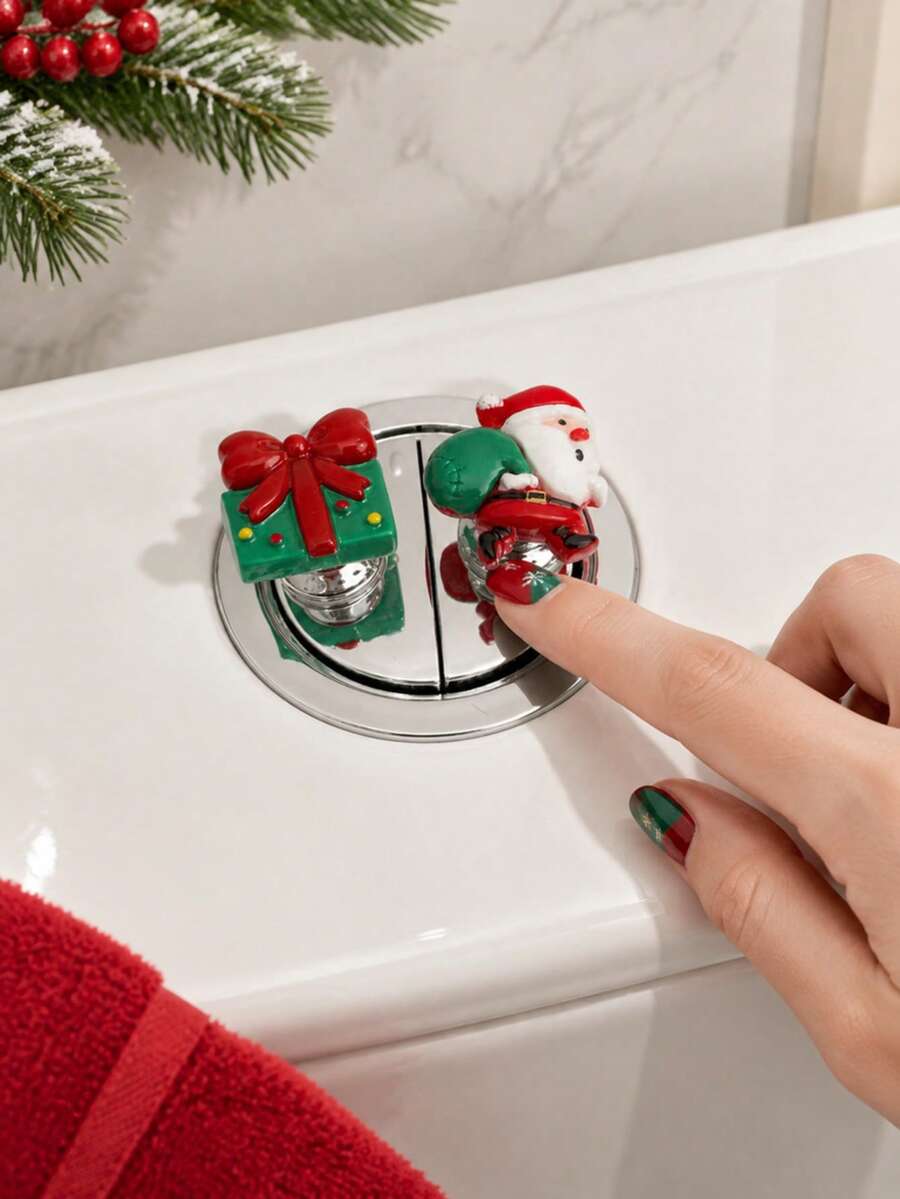 Christmas Toilet Flush Button Cover, Decorative Push Button Topper For Bathroom Holiday Home Decor, Santa Tree Gingerbread Styles, Gift For Christmas Lovers - Multiple Styles - View 1