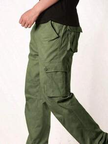 yuehaibao Men's Casual Cargo Pants Without Belt, Autumn - Olive Green - View 5