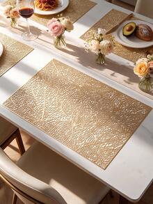 8pcs, Gold Rectangular Hollow PVC Placemats, Washable Table Decor Mats, Non-Slip Odorless Tableware Mats, Breathable Heat-Dissipating Western Dining Mats, Suitable For Restaurants, Cafes, Homestays, Fit For Festivals, Parties, Gatherings, Birthdays, Weddings, Dinner Parties. - Multicolor - View 6