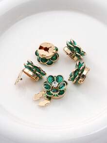 1/2/3pcs Vintage Emerald Green Camellia Flower No-Sew Clip Buckle, Shirt Collar Anti-Exposure Button, Rhinestone Flower Detachable Decorative Buckle - Multicolor - View 3