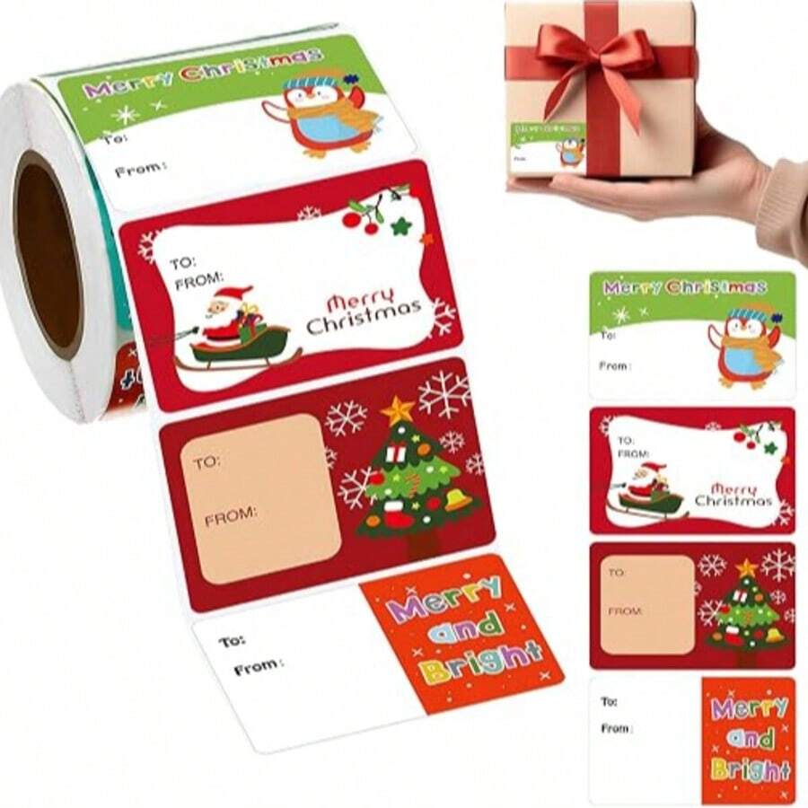 500Pcs Christmas Wrapping Labels For Packaging Holiday Packaging Sticker For Seal Envelope Card Box Wrapping Labels - Multicolor - View 1