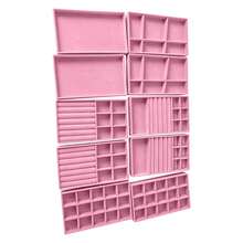 Jewelry Organizer Trays Pink Flannelette 10 Pack Removable Divider Drawer Insert For Ring Earring Necklace Watch Storage Display - Pink - View 5