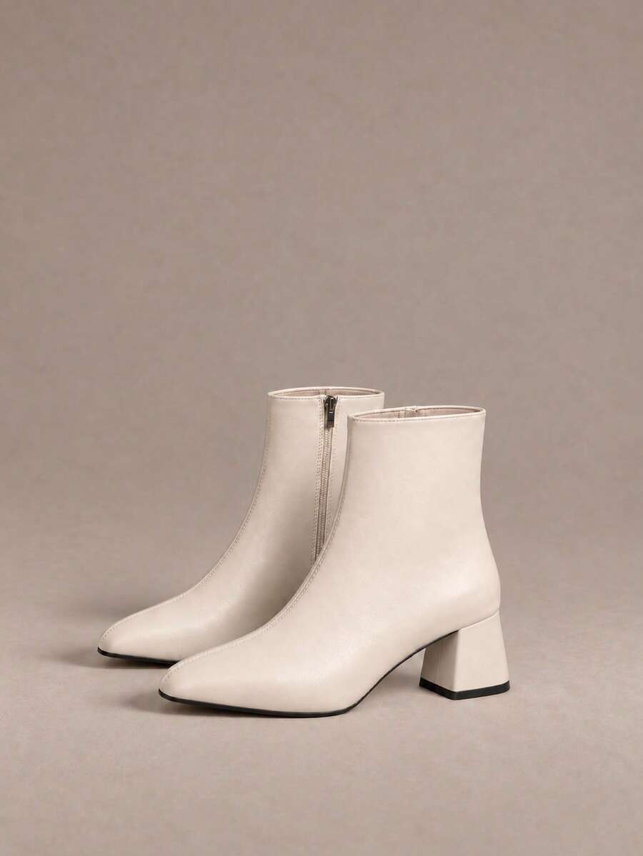 Écloséra Kennd Celebrity Style Square Toe Tall Boots, Slim Fit Leather Look Chunky Heel Long Boots, Lace-Up Ride Boot For Women - Beige - View 1