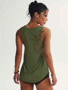Sport Studio Solid Color Hollow Back Sports Tank Top, Fitness Tank Top, Gaming Set Tank Top - Army Green - View 4