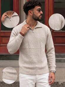 Lookun Men's Loose Straight Fit Mock Neck Knit Sweater, Casual Commute Daily Wear, Autumn/Winter - Apricot - View 2