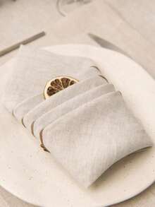 1pc Minimalist Style Linen Napkin With Beige Borders - Beige - View 2