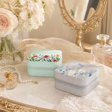 Custom Name Floral Jewelry Box, Personalized Double Layer Travel Organizer For Birthday Present, Custom Name Flower Pattern Box With Compartments For Ring Necklace Gift, Jewelry Organizer For Women Gift - Square Jewelry Box - View 8