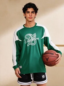 veidoorn Men's Sports  Long-Sleeved Top,Soft And Comfortable Letter T-Shirt With Raglan Sleeves, For Everyday Outdoor Training - Green - View 5