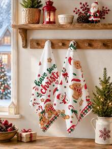2件裝聖誕可愛薑餅人與雪人圖案廚房抹布，柔軟聚酯纖維洗碗布，適用於廚房裝飾、廚房清潔、節日派對裝飾、廚房與浴室用品、居家必需品、家居裝飾、喬遷禮物 - 彩色 - 查看 6