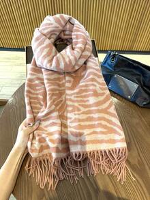1件裝 斑馬紋女款圍巾 2026秋冬新款韓式保暖圍脖 多功能雙面仿羊絨披肩 - 粉色 - 查看 2